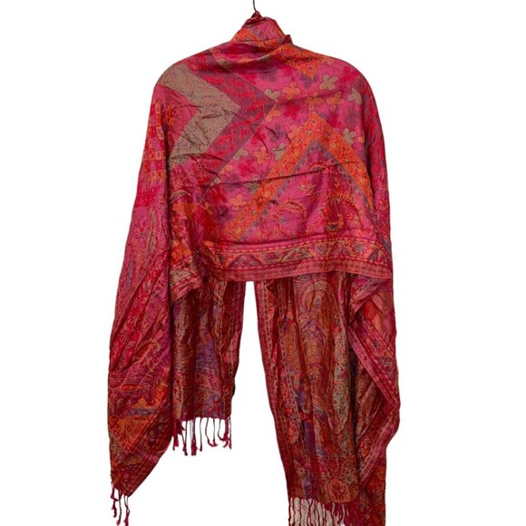 Magnificent European Adventure Travel Paisley PINK ORANGE pashmina wrap … - Picture 1 of 5